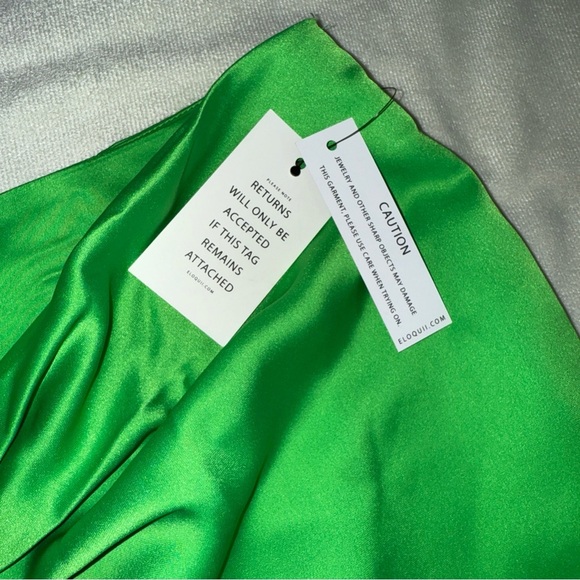 Eloquii Green satin Fringe Mini Skirt 14 new - Picture 7 of 7